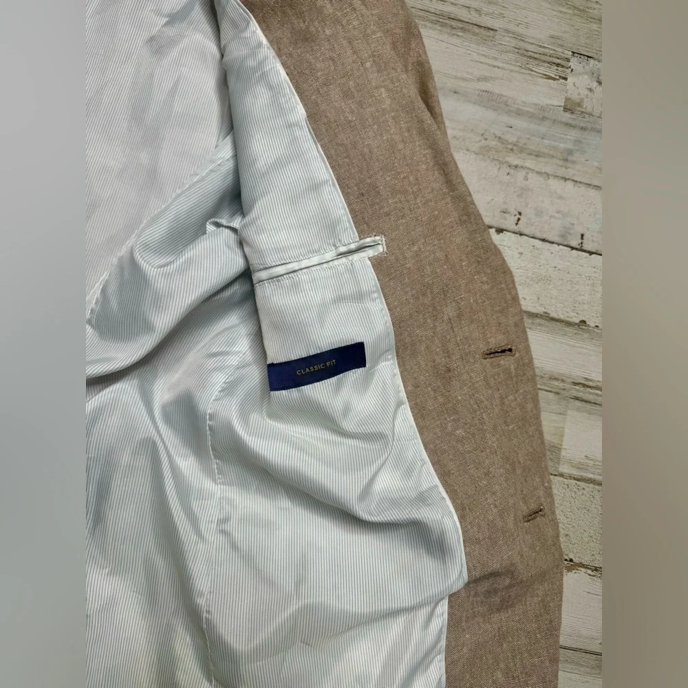 Stafford Mens Linen Blend Sport Coat Classic Fit Blazer Beige Mens 42R - Picture 11 of 12